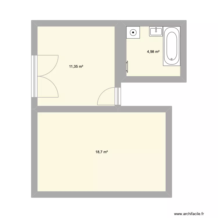 Appart. Plan de 3 Pièces et 35 m²