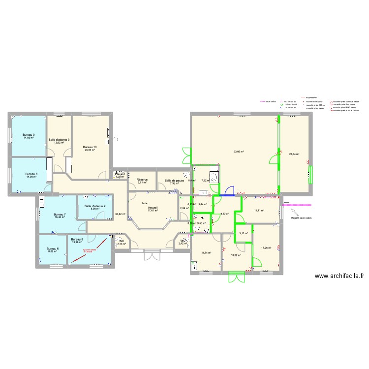 Plan électricité évacuations finit crèche. Plan de 30 pièces et 352 m2