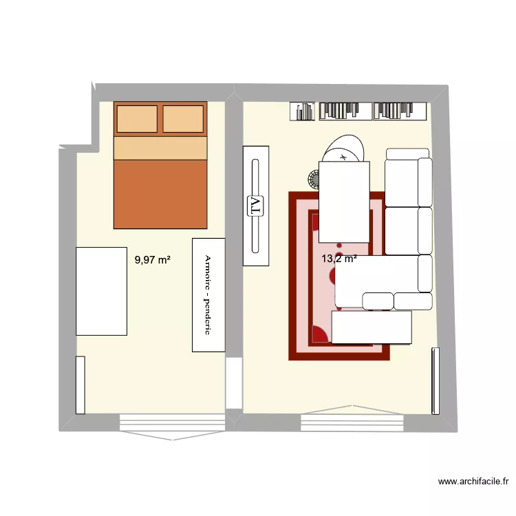 CHAMBRE. Plan de 2  et 23 m²