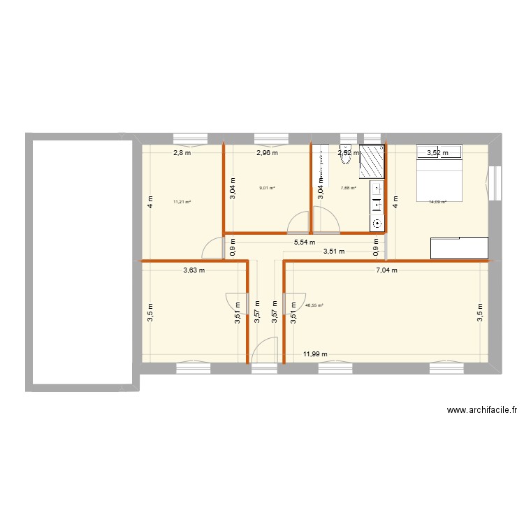 Varades projet. Plan de 5 pièces et 89 m2