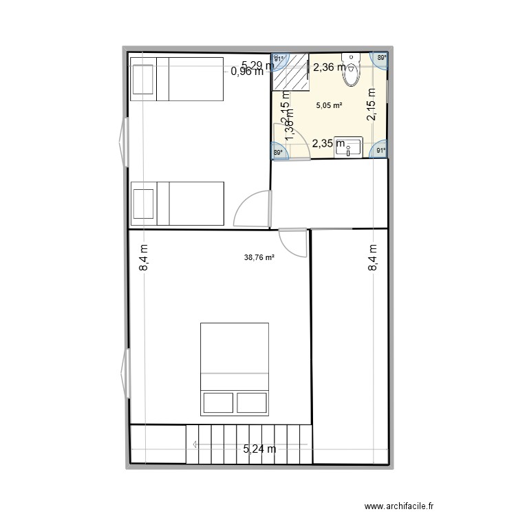 pavillon. Plan de 2 pièces et 49 m2
