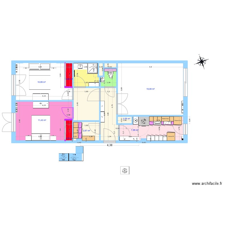 Capitou V4. Plan de 14 pièces et 69 m2