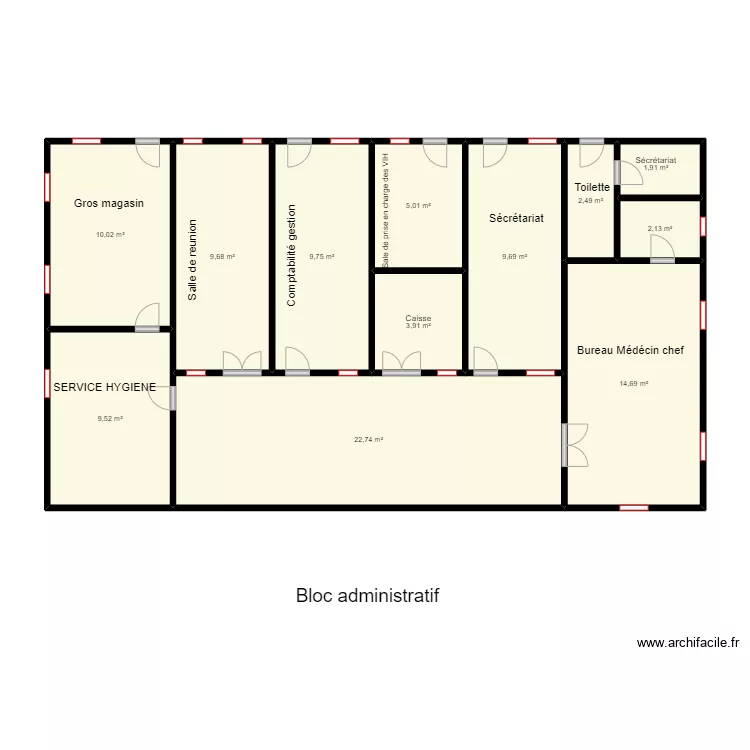 Vue en plan Bloc administratif de BOPA. Plan de 