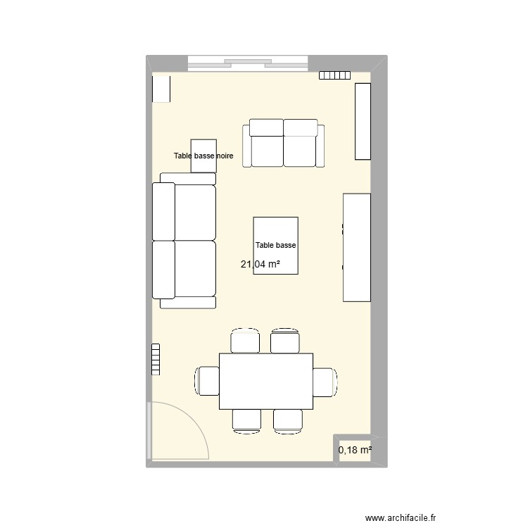 Salon 5 Palombe. Plan de 2 pièces et 21 m2