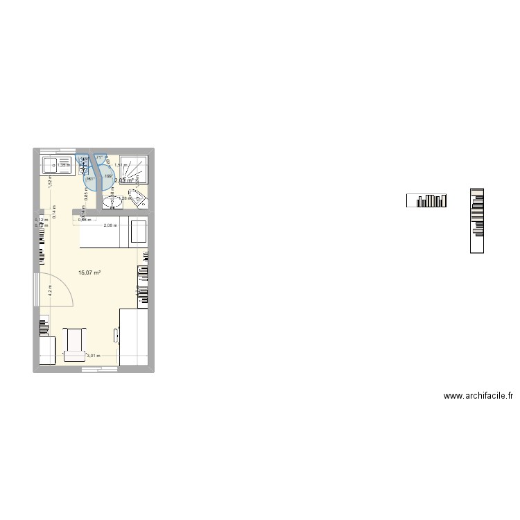 3e essai appt 18m2. Plan de 2 pièces et 17 m2