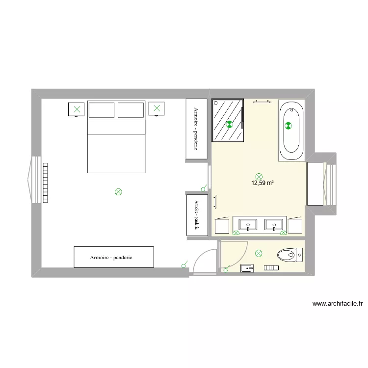 Plan V2. Plan de 1 pièce et 13 m²