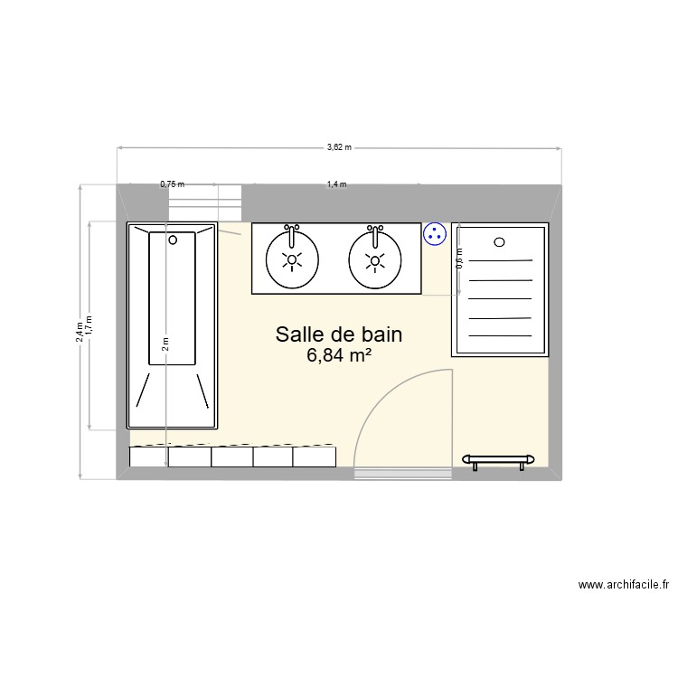 SdB-Soude. Plan de 1 pièce et 7 m2