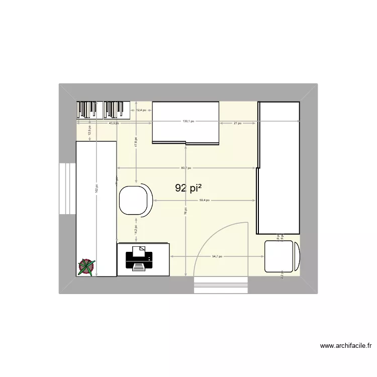Bureau. Plan de 1 pièce et 9 m²