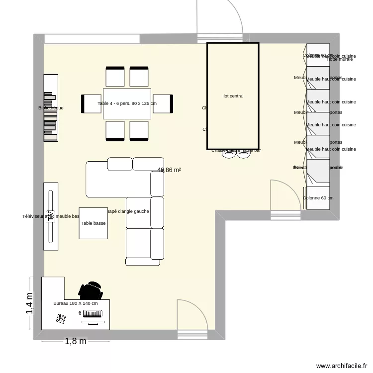 Salon Morgan. Plan de 1 et 47 m² Salon Morgan. Plan de 1 et 47 m²