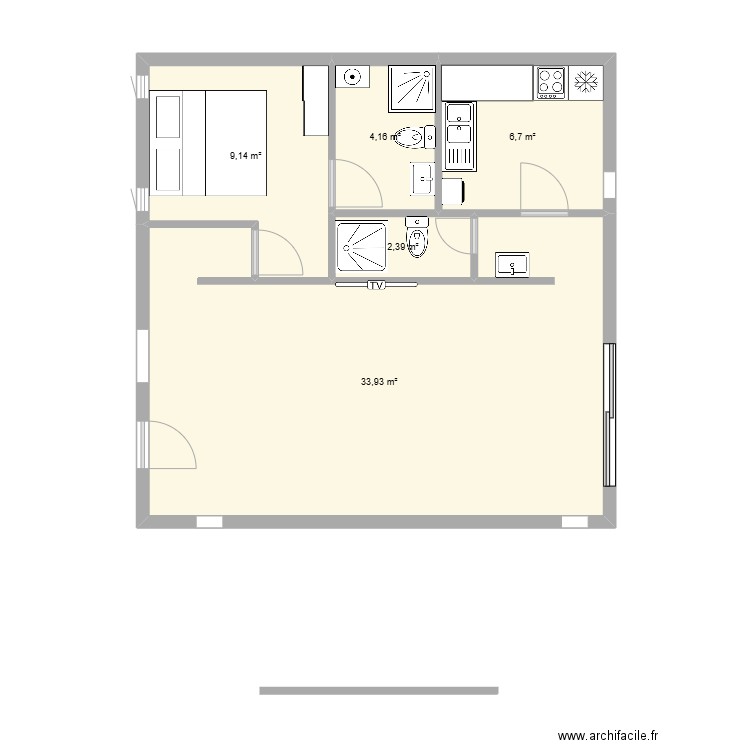 Maison de brousse. Plan de 5 pièces et 56 m2