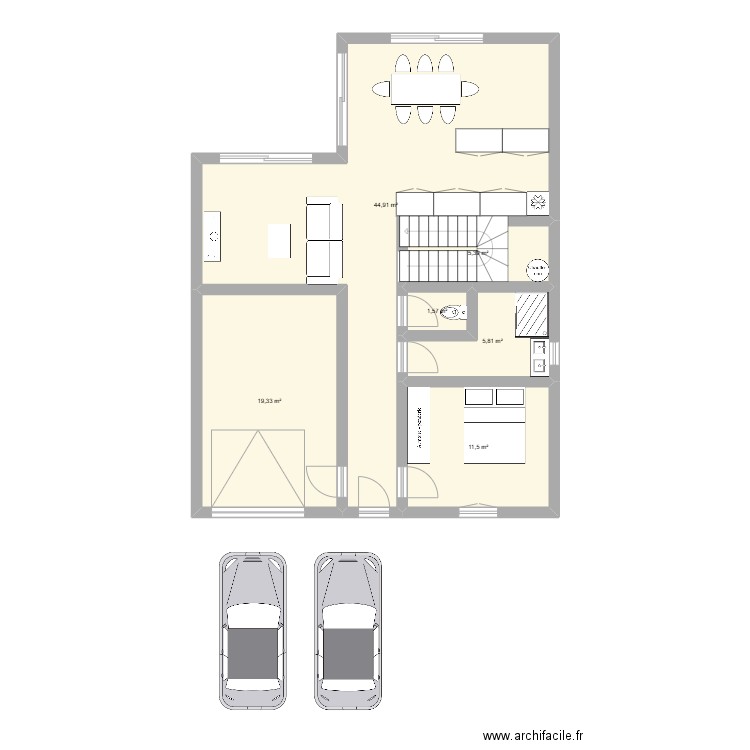 plan cam. Plan de 6 pièces et 89 m2