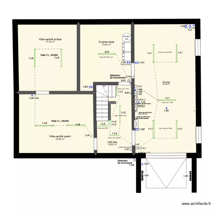 2026-02-28-Plan &eacute;lectrique du sous sol. Plan de 5 pièces et 96 m²