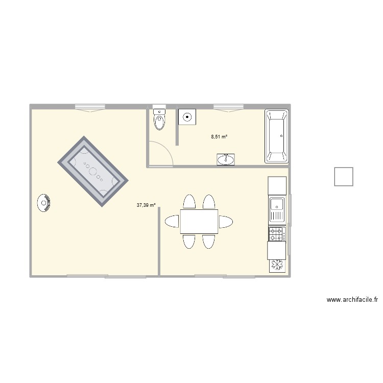 lavernhe. Plan de 2 pièces et 46 m2