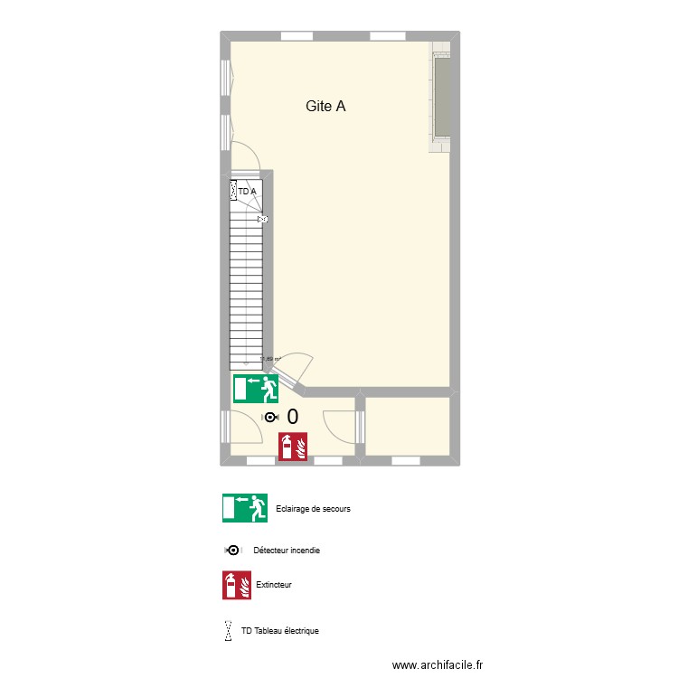 implantation rez A. Plan de 3 pièces et 67 m2