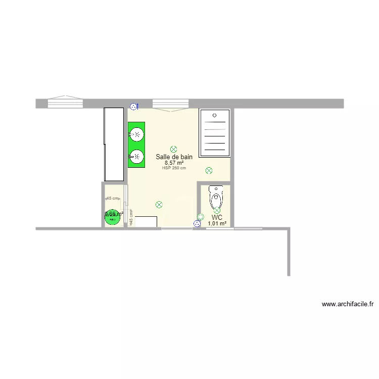 Nouvelle Salle de Bain (porte galandage). Plan de 