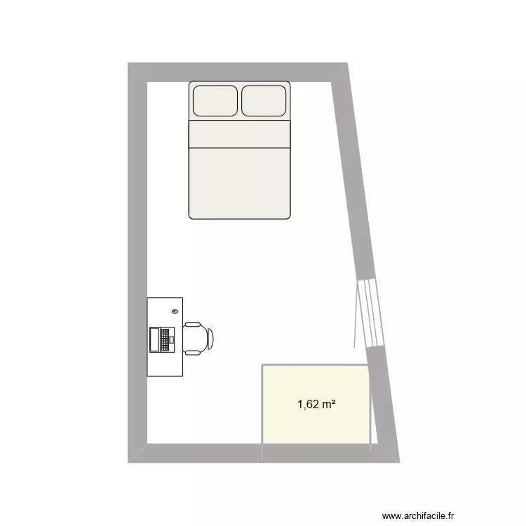 &eacute;tage1erappart. Plan de 1 Pièce et 2 m²
