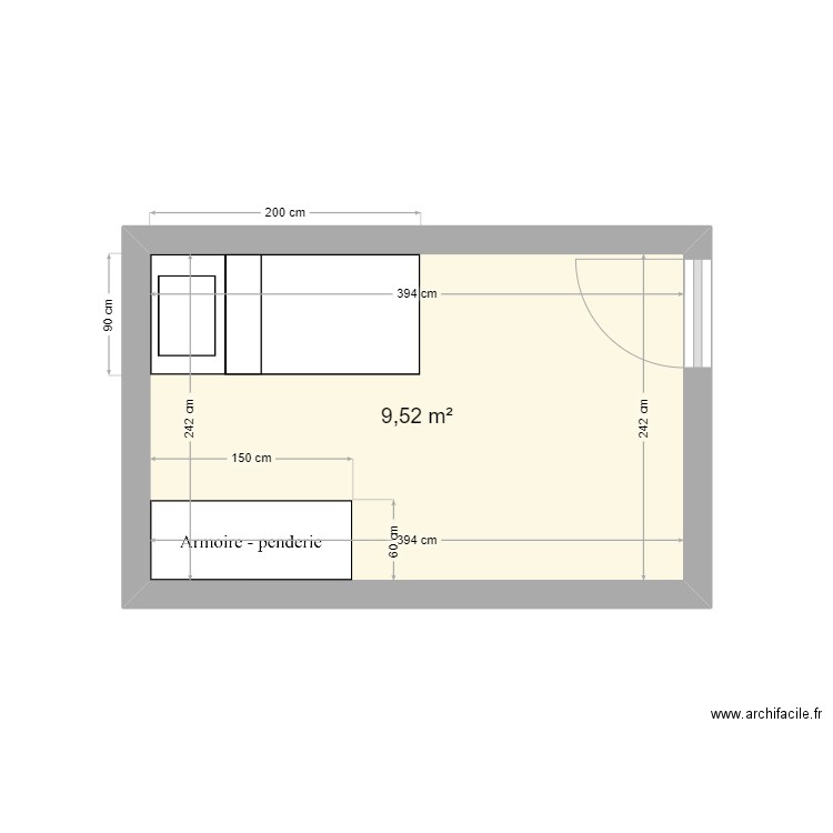 chambre marley. Plan de 1 pièce et 10 m2