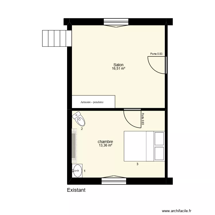 Terrasson Existant. Plan de 2  et 30 m²