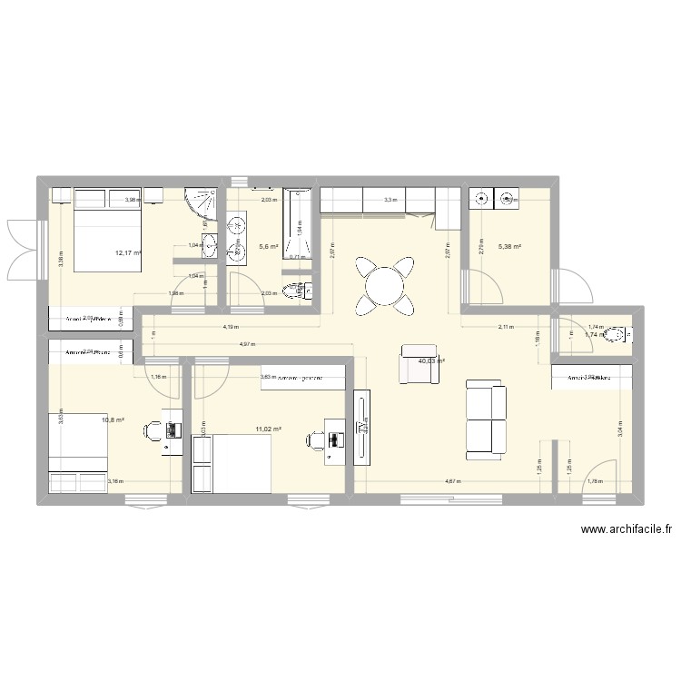 PLAN A 87M2. Plan de 7 pièces et 87 m2