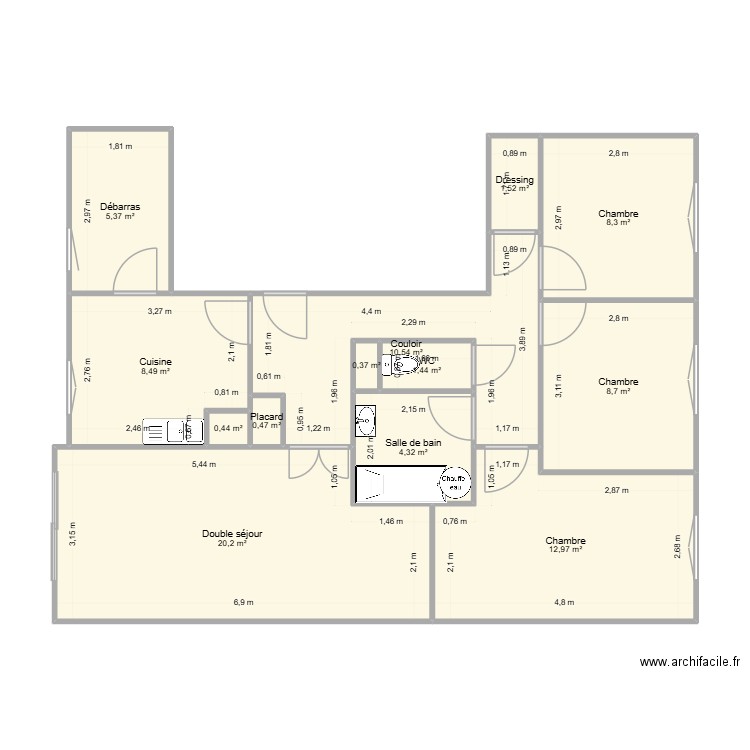 vanessa. Plan de 13 pièces et 83 m2