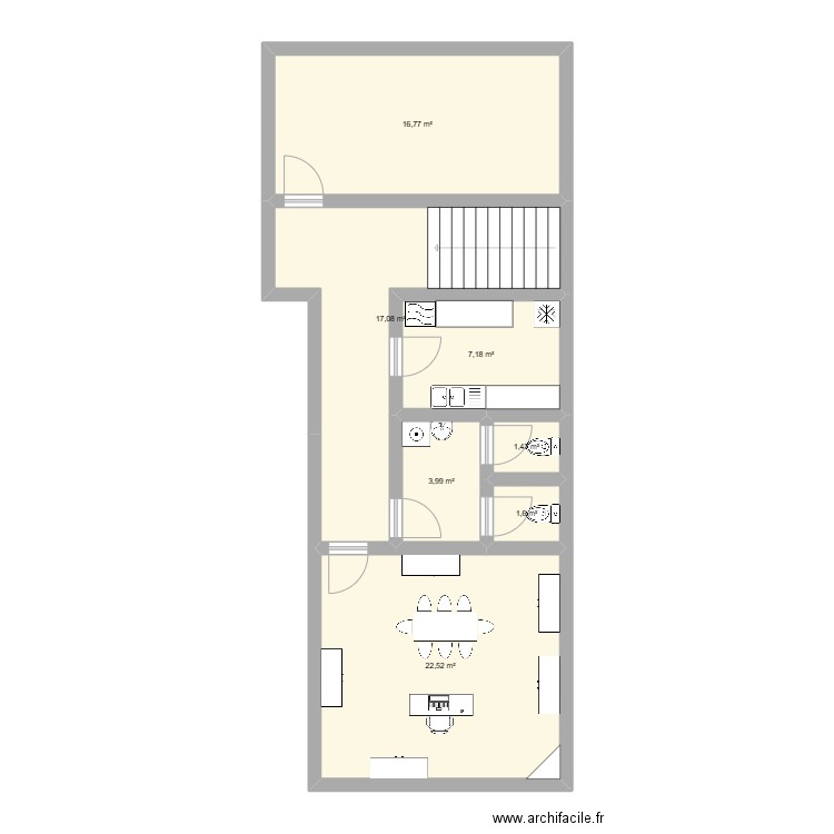 Bureau R+1. Plan de 7 pièces et 71 m2