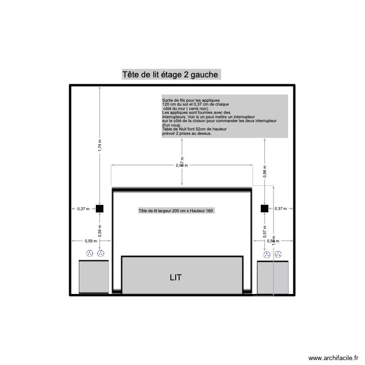 Tête de lit étage 2 droit. Plan de 1 pièce et 10 m² Tête de lit étage 2 droit. Plan de 1 pièce et 10 m²