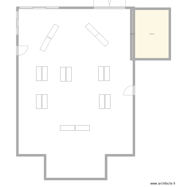 Salle des fete. Plan de 2 pièces et 27 m2