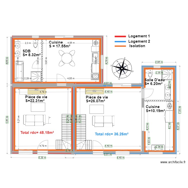 plan Loic. Plan de 3 pièces et 51 m2