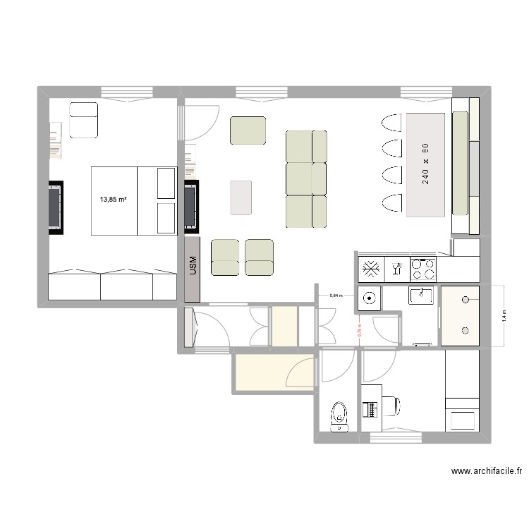 charlot 9 bis. Plan de 8 pièces et 53 m2