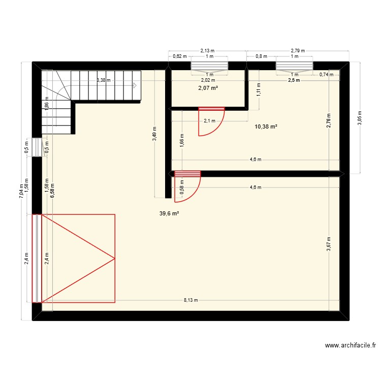 sous sol maison. Plan de 3 pièces et 52 m2