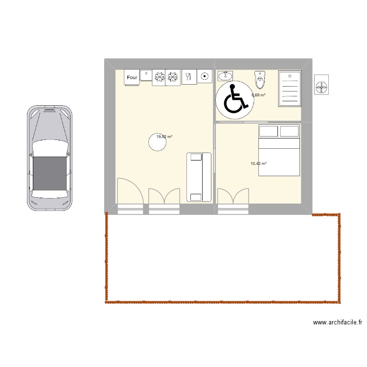 pmr. Plan de 3 pièces et 37 m2
