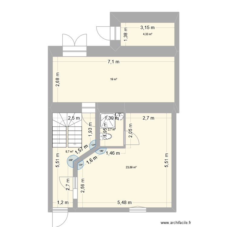 corseul RDC. Plan de 5 pièces et 60 m2