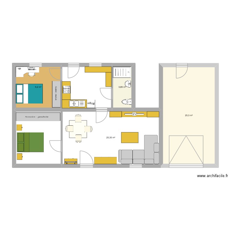 Maison Sandra. Plan de 4 pièces et 64 m2
