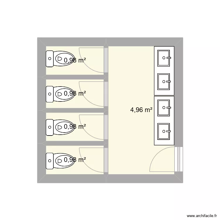 JAZZ BAR - BATHROOM. Plan de 5  et 9 m²