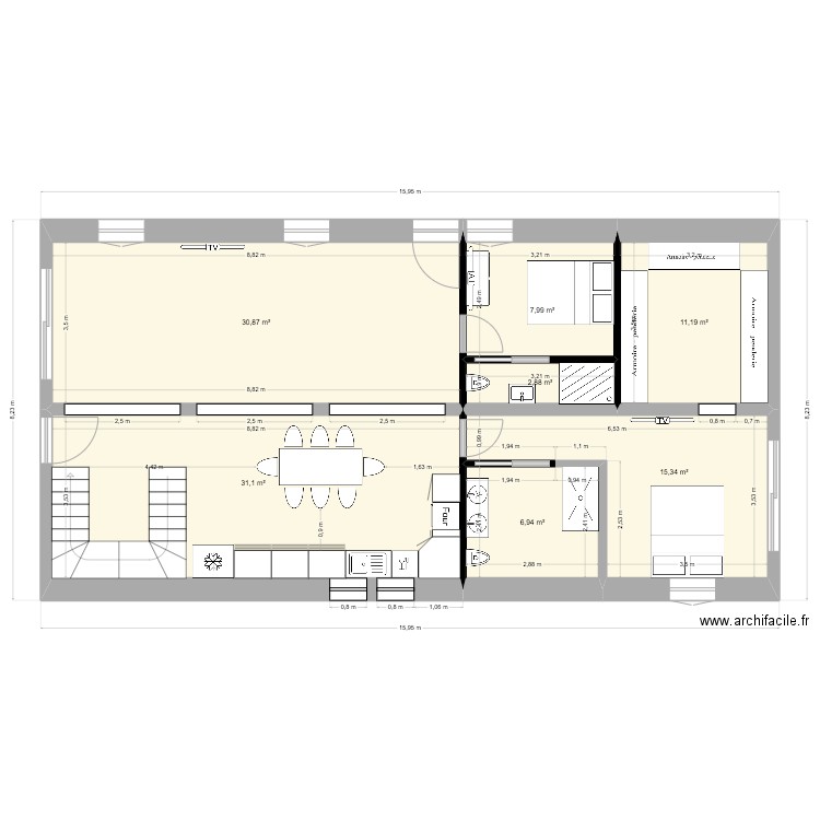 Dordor. Plan de 7 pièces et 106 m2
