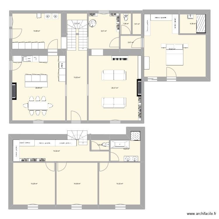 bennet. Plan de 17 pièces et 210 m2