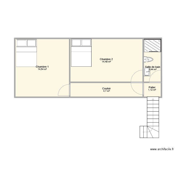 Combles2. Plan de 5 pièces et 38 m2