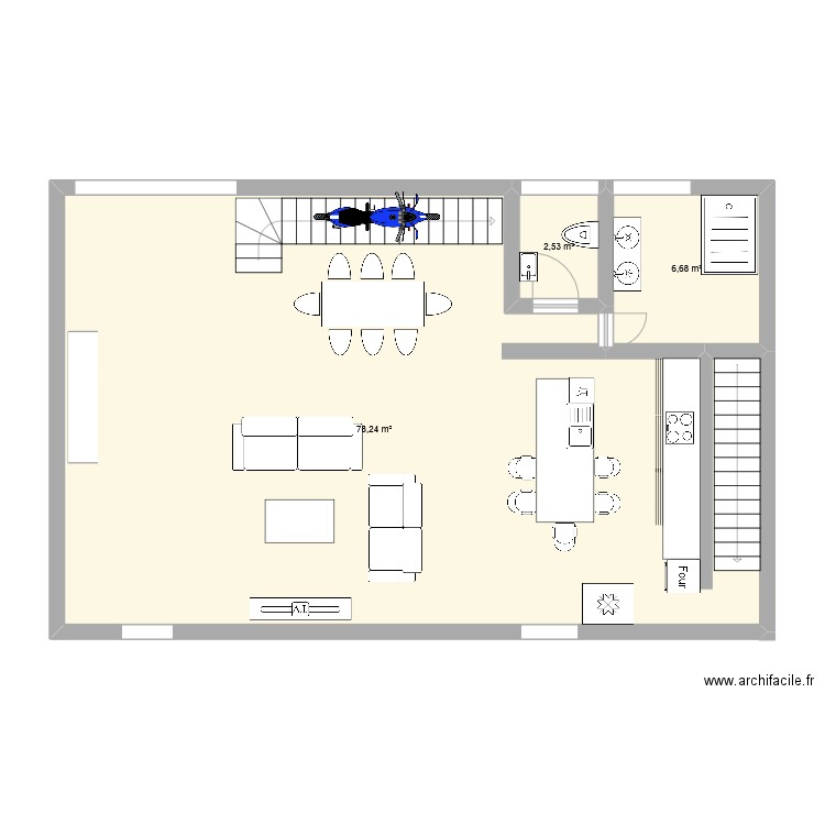 Grange. Plan de 3 pièces et 87 m2