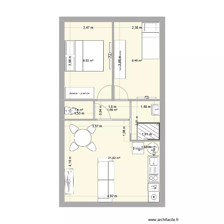 Final gauche &eacute;tage 1. Plan de 5  et 44 m²