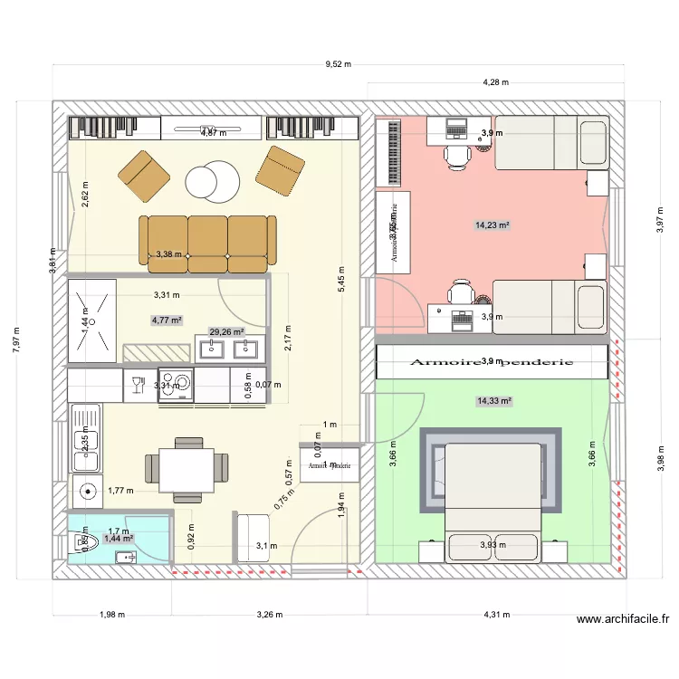 sevres7. Plan de 5 Pièces et 64 m²