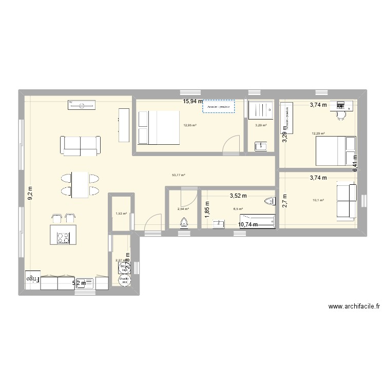 MAISON 2. Plan de 9 pièces et 168 m2