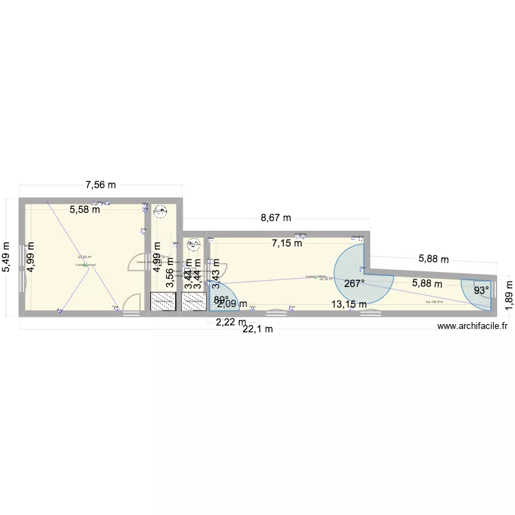 Division SCI vide. Plan de 4  et 71 m²