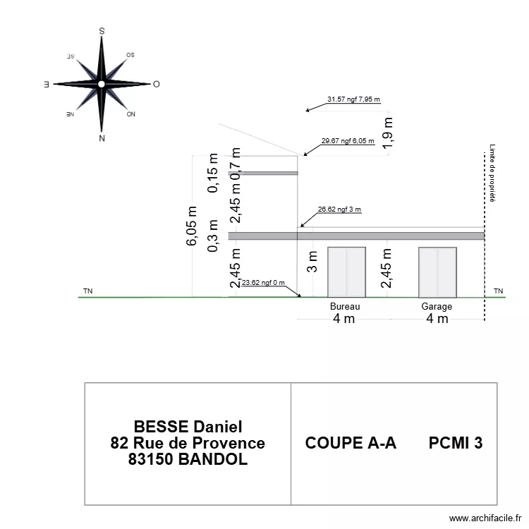 BESSE - Coupe A-A. Plan de 