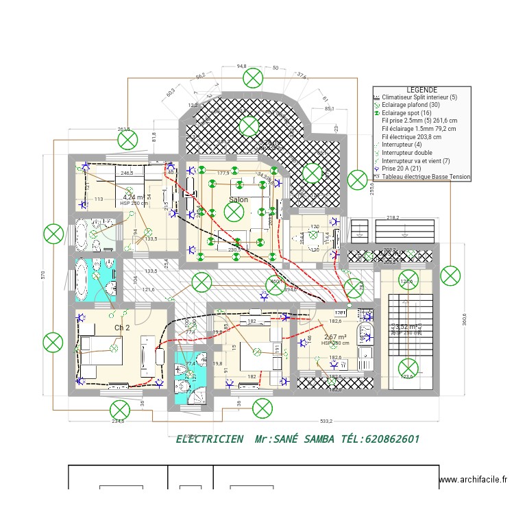 ELECTRICITE SOUARE 8. Plan de 14 pièces et 40 m2