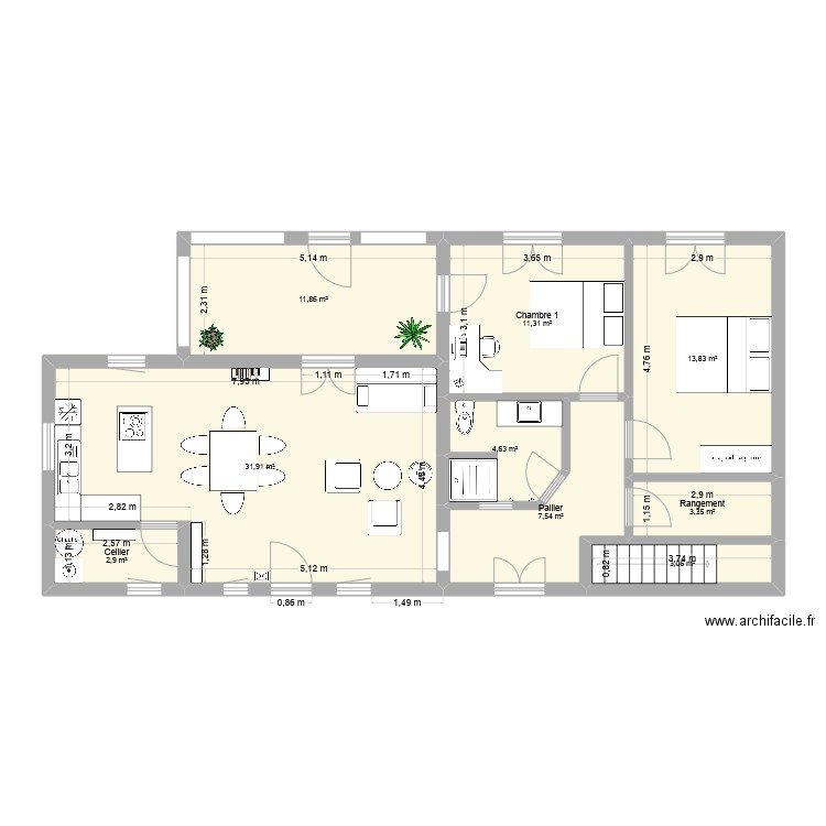 Creuse. Plan de 9 pièces et 90 m2