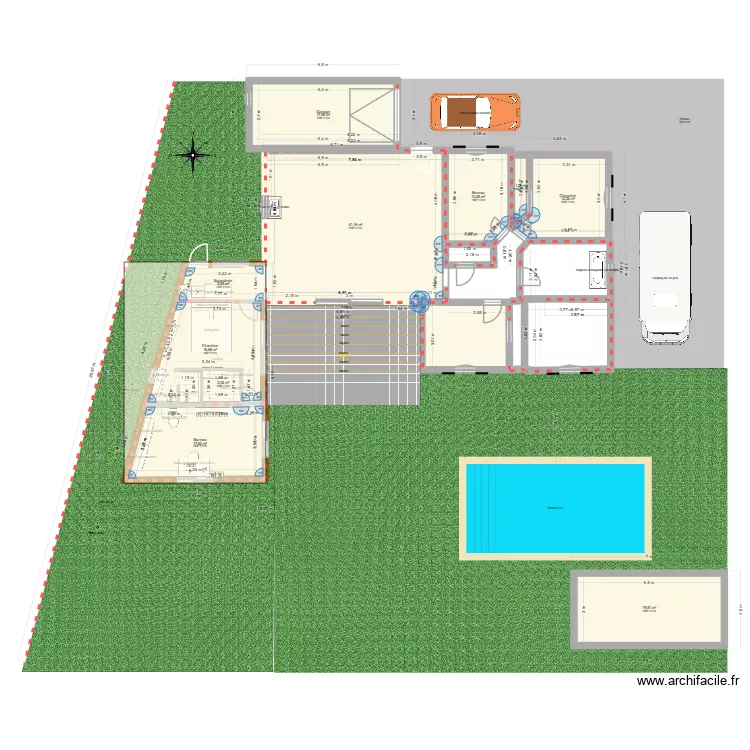 extension. Plan de 10 pièces et 155 m²