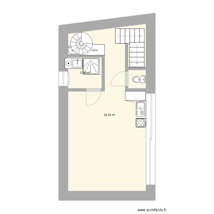 plan loft Quimperlé v1. Plan de 2 pièces et 37 m2