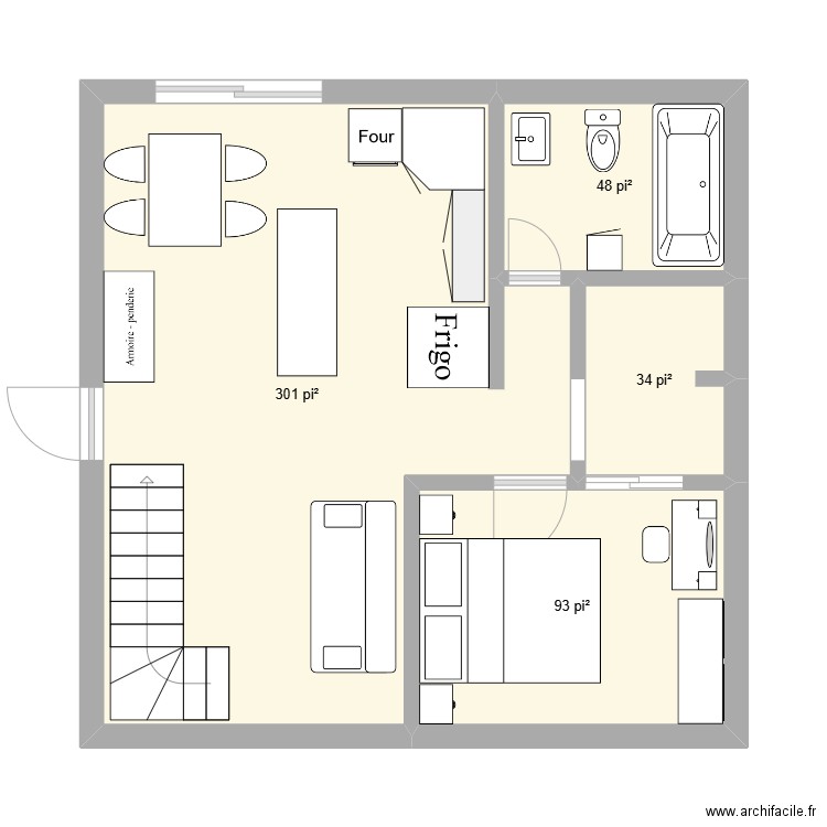 24x24. Plan de 4 pièces et 44 m2