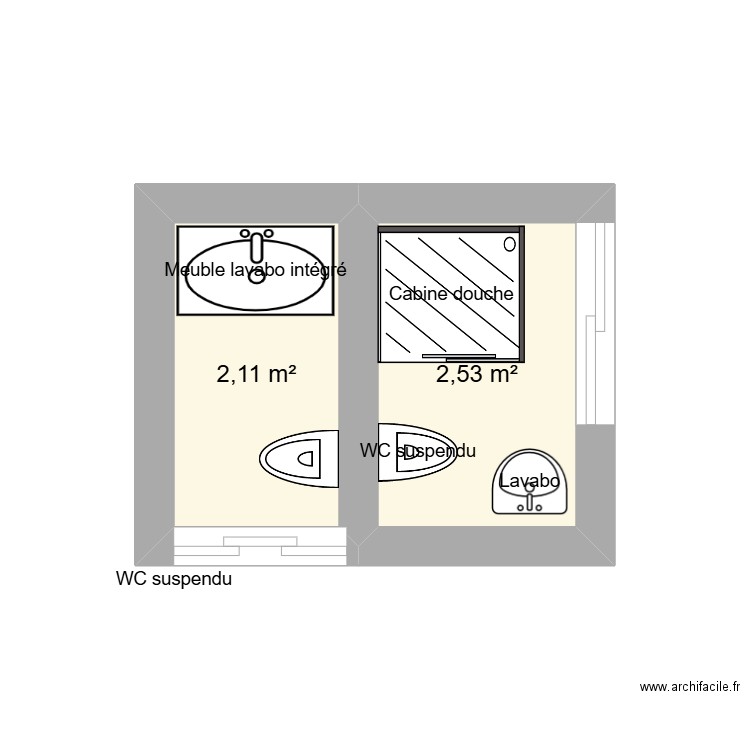 SALLE DE BAIN. Plan de 2 pièces et 5 m2