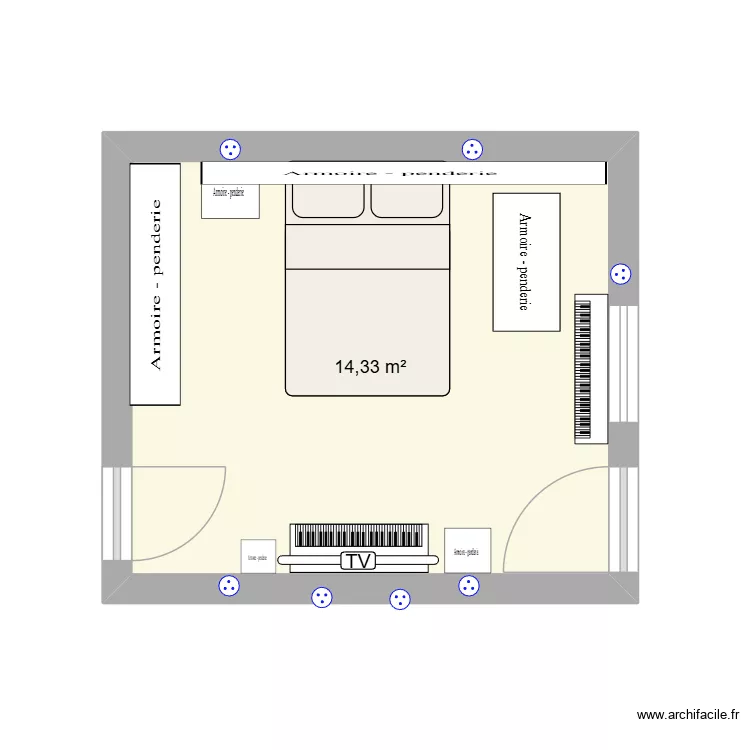 chanbre. Plan de 1  et 14 m²